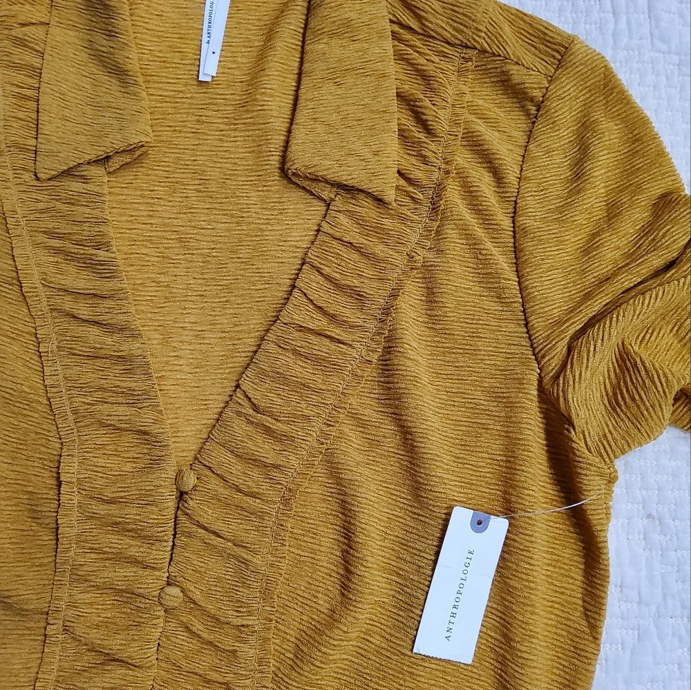 Anthropologie Gold Textured Button Down Blouse Size M